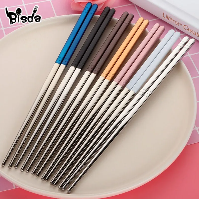 1 pair Chinese Chopsticks Colorful Coating Hollow stainless steel Chop sticks Reusable Food Sticks for Rice Sushi Kit Dinnerware