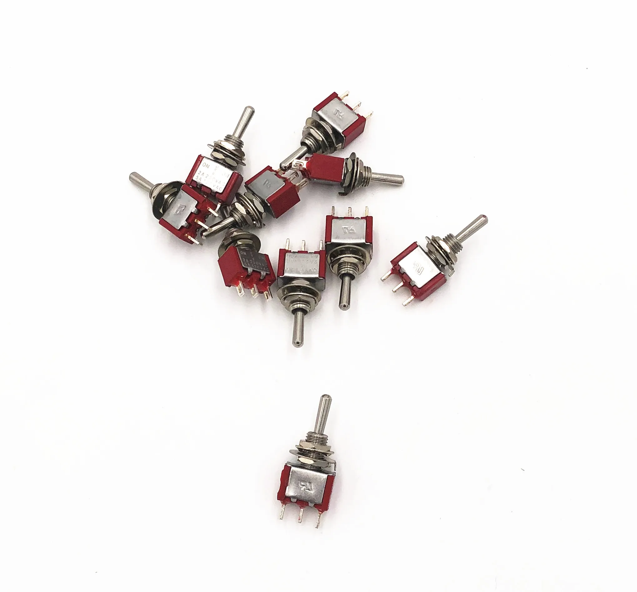 10Pcs MTS-123 Mini Toggle Switches 3 Pin 3 Position Momentary  (ON)-OFF-(ON) SPDT 250V 3A