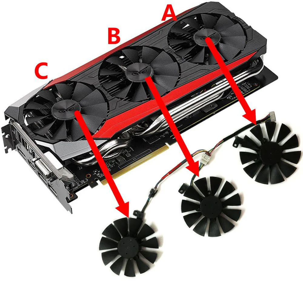 3 шт./комплект Вентилятор видеокарты,PLD09210S12HH T129215SU,Применяется к ASUS ROG STRIX GTX 1060 O6G GAMING,AREZ STRIX RXVEGA56 O8G GAMING,ASUS ROG STRIX RX480 O8G GAMING,ASUS ROG STRIX RX580 O8G GAMING