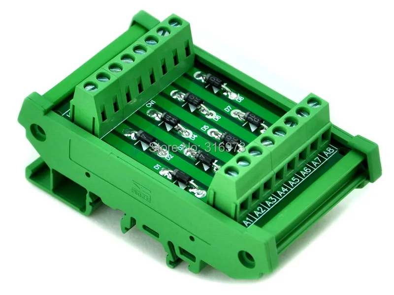 

DIN Rail Mount 1 Amp 1000V 8 Individual Diode Module, 1N4007.