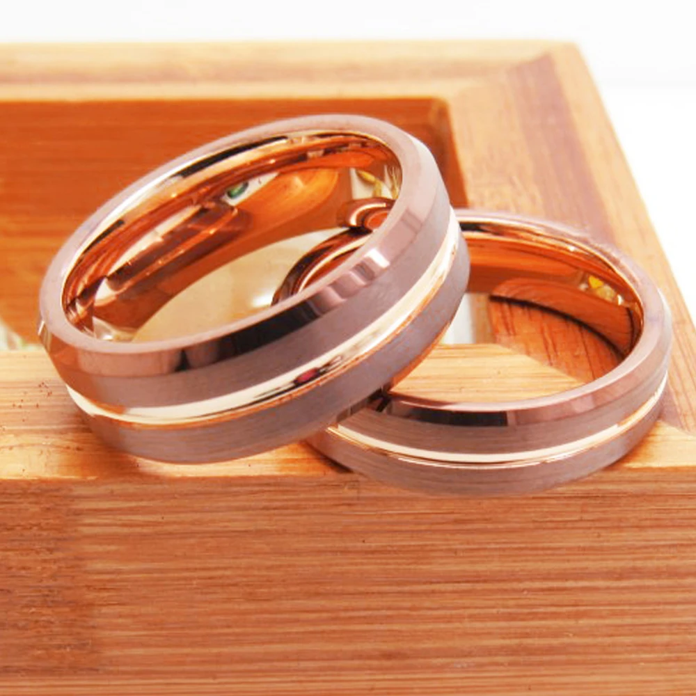 Anillo de tungsteno de café con enlace de pedido interior de oro rosa para Dominic
