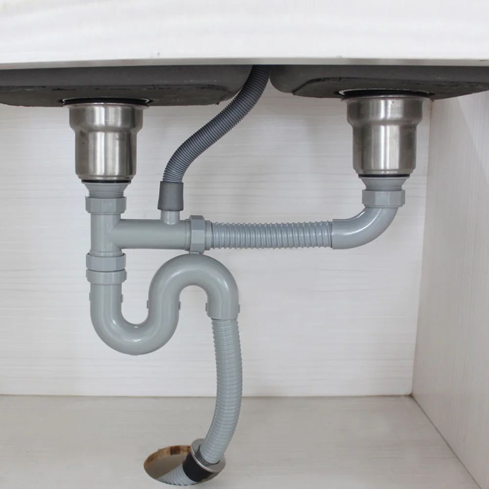 Talea Double Sink Vertical Type with overflow Pipe kit basin Waste set Sink Strainer Disposer Drain hose Plastic Flexible Flume