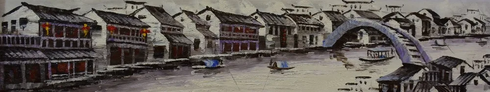 HandPainted Abstract Oil Painting on Canvas China Suzhou Water Village Canvas Painting Wall art Picture Painting for Living Room