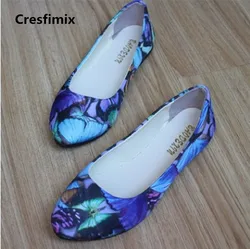 Cresfimix zapatos de mujer women fashion spring & summer blue pattern flat shoes lady cute pu leather pointed toe flats a254