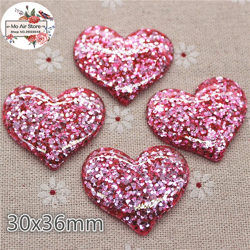 10pcs Shiny Biling Heart Resin Flat back Cabochon Art Supply Decoration Charm Craft DIY 30x36mm