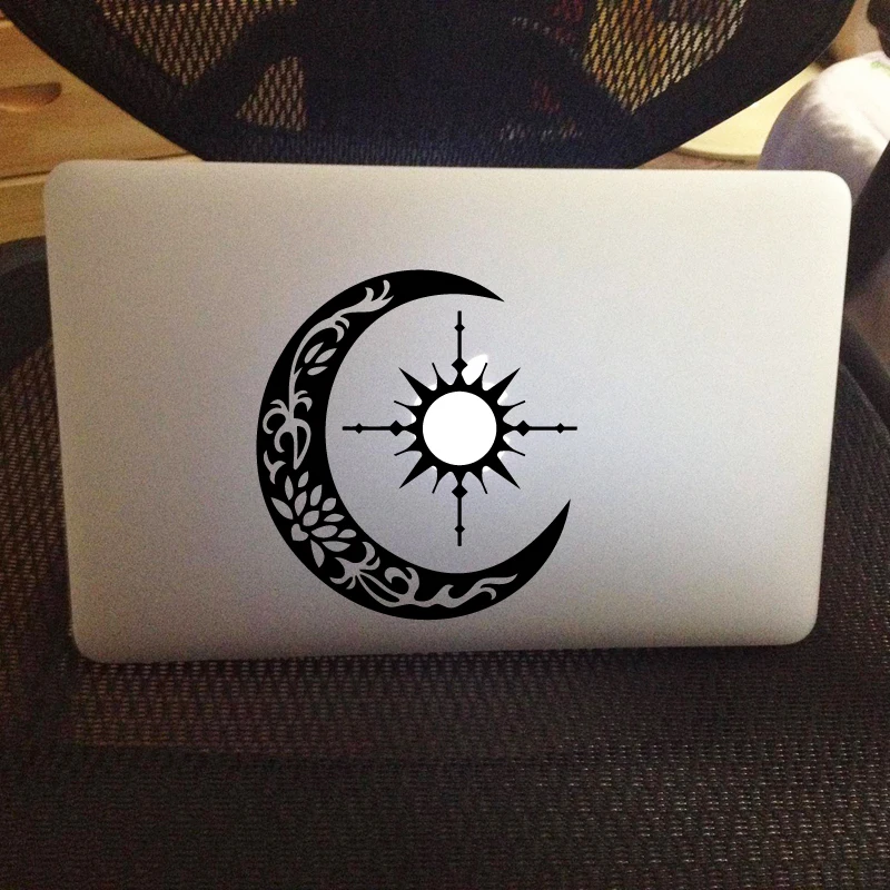 Sun Compass Vinyl Sticker Decals Car Window Decor , Crescent Moon Laptop Decal for Apple Macbook Pro / Air Decoration