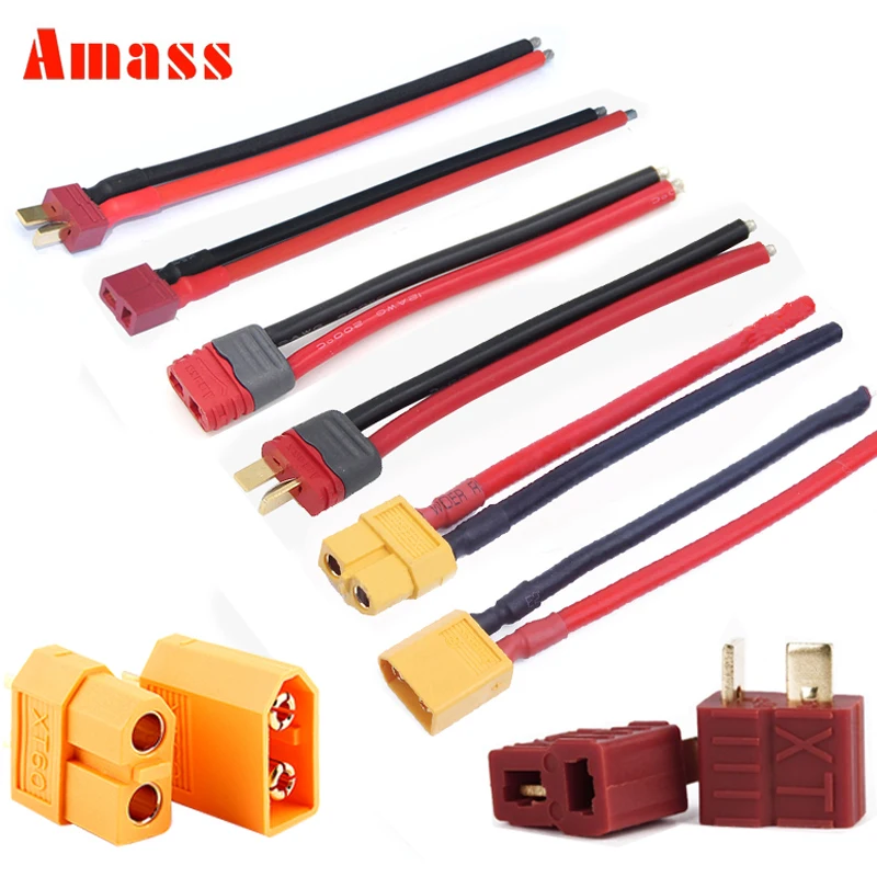 Amass T plug XT60-XT60 XT30U XT90H plug Male Female with sheath housing 10awg 12awg 14awg silicone wire