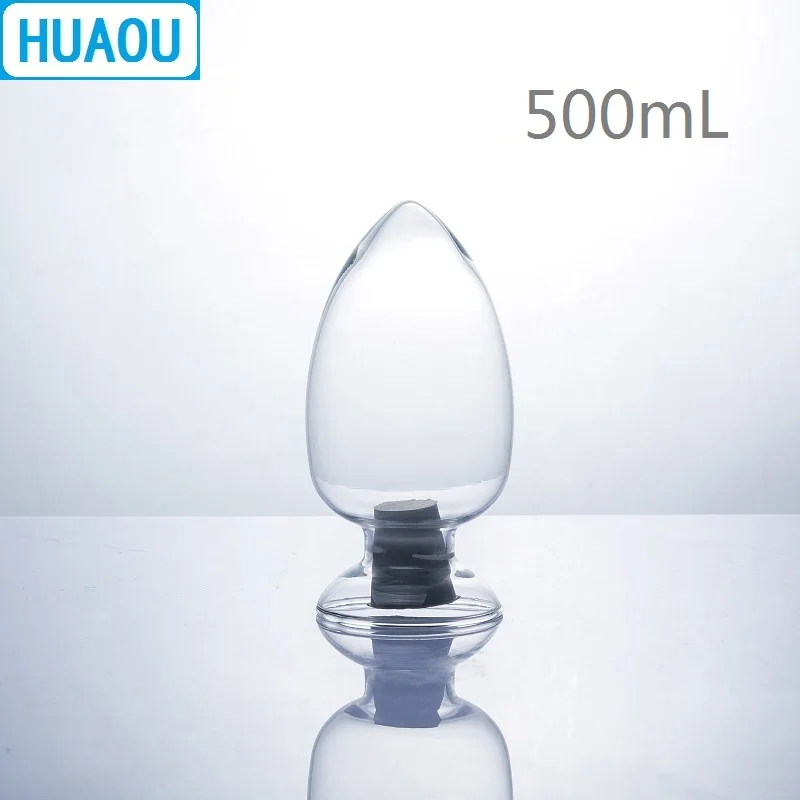 HUAOU 500mL Glass Cone Bottle Seed Specimen Display Conical Heart Form with Rubber Stopper Laboratory Chemistry Equipment