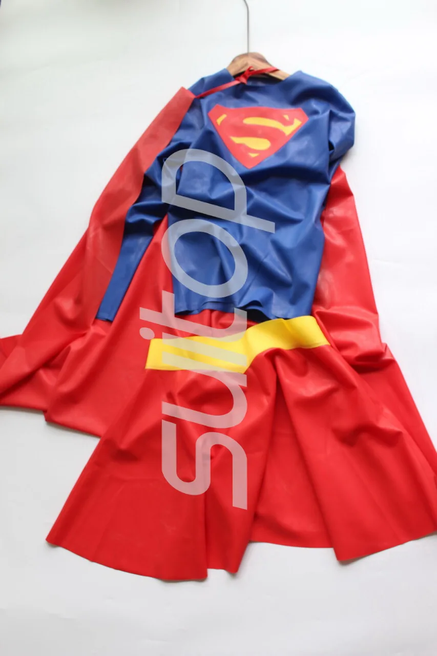 New Arrival Women 's Latex Supergirl suit tights uniforms (top+cape+skirts)