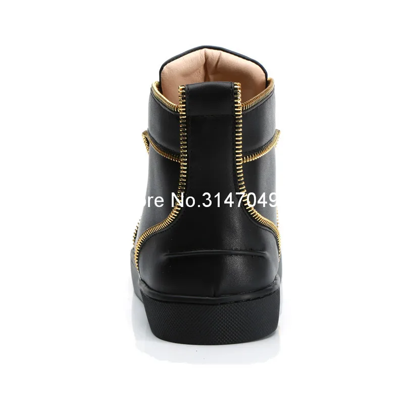 Lace Up Mens Shoes Casual Luxury Shoes Men Gold Zipper Bordered Mens Black High Tops Sneakers Spring Autumn Mens Moccasins Shoes