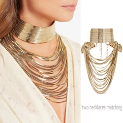 JURAN Gold Punk Collar Choker Long Metal Chain Tassel Maxi Statement Necklace 3 Colors 2024 Trend New