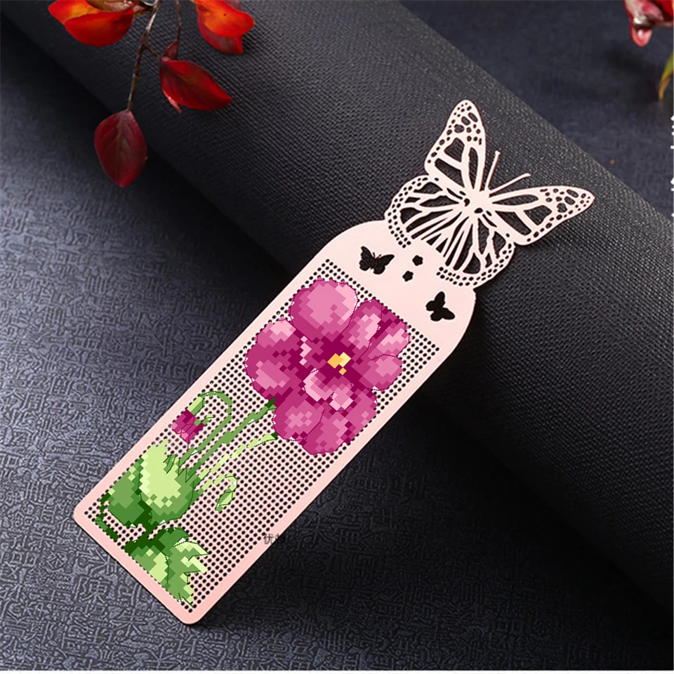 DIY Craft Stich Cross Stitch Bookmark Metal Silver Golden Needlework Embroidery Crafts Counted Cross-Stitching Kit Pansy