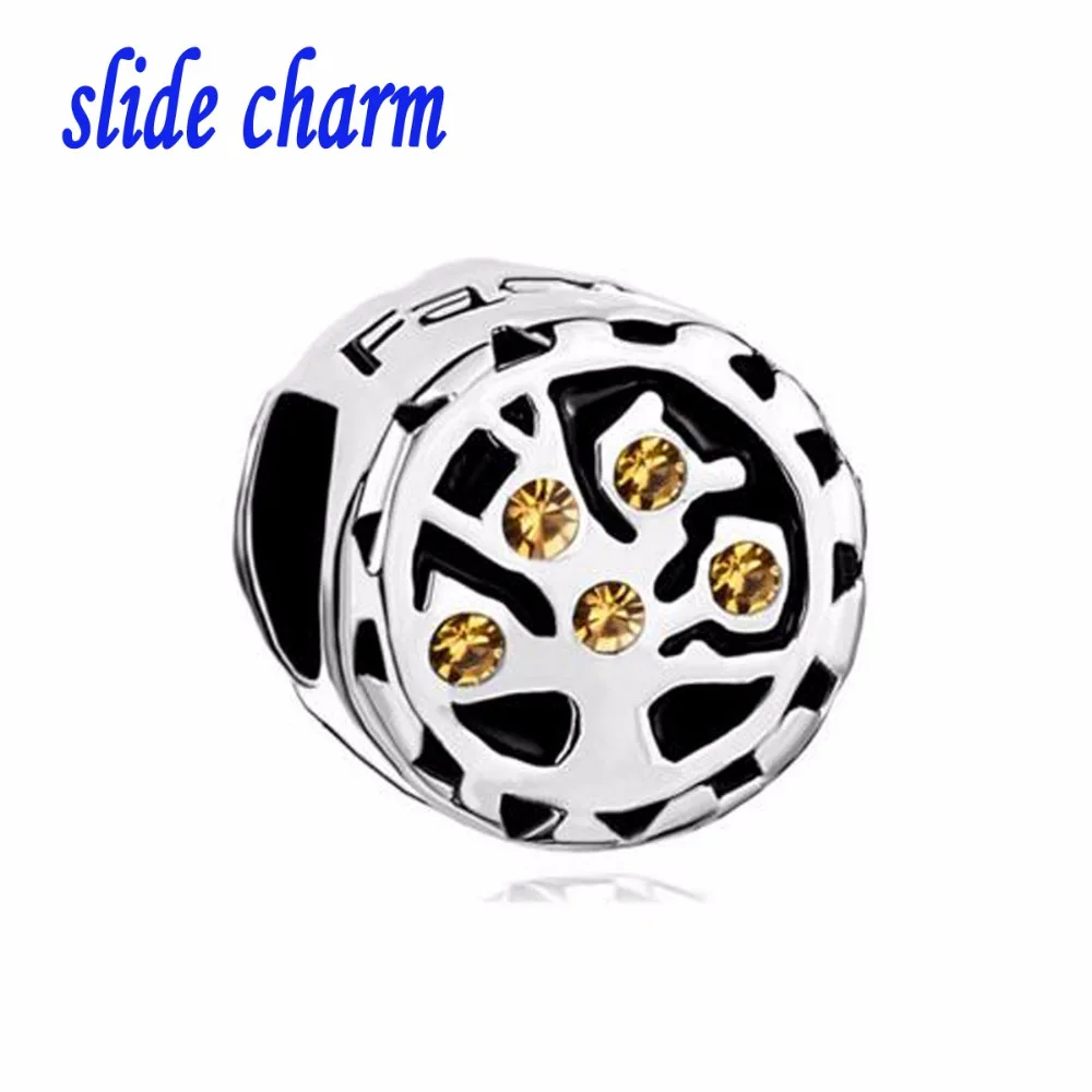 Slide Charm Valentine's Day Gift Golden Crystal Amulet My Family Apple Orchard Charm Beads Fit Pandora Bracelet