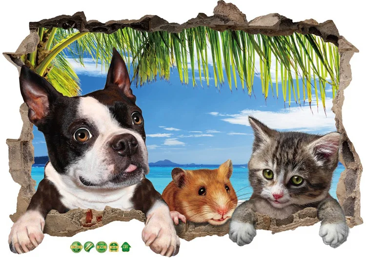 3D-Wandaufkleber mit Katzen-, Hunde- und Hamster-Motiven für Kinderzimmer, Wohnzimmerdekoration, Wandbild, Heimdekoration, Aufkleber, Tapeten – Detail 7
