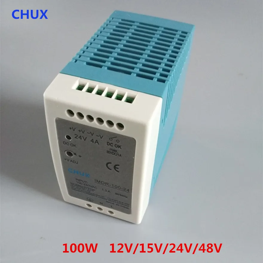 CHUX 100W Switching Power Supply Din Rail 12V 15V 24V 48V AC DC MDR100W Single Output MDR-100W LED Power Supplies