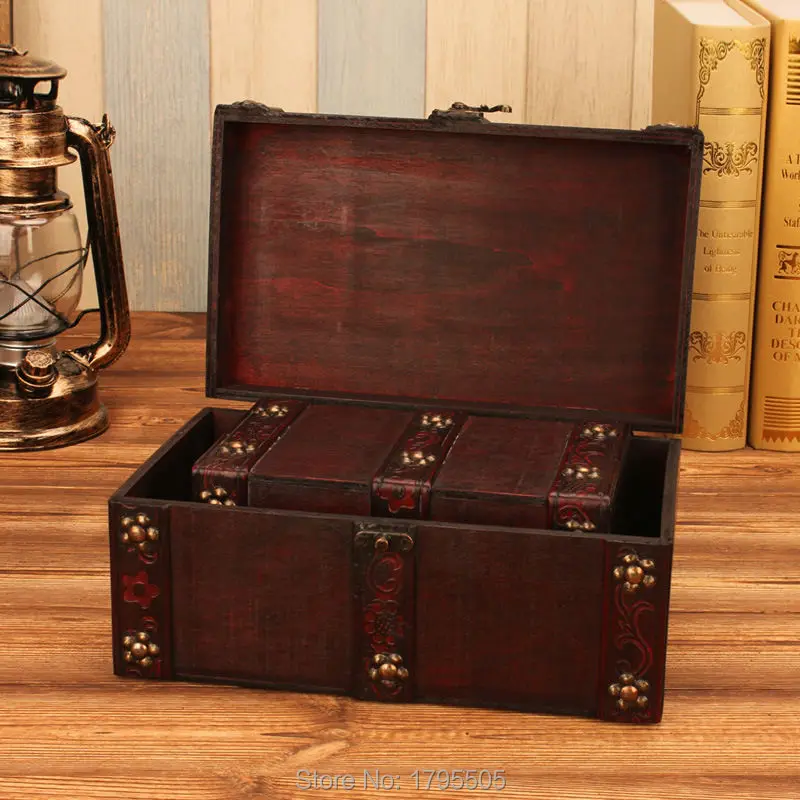 Wholesale Wooden 2 Size Storage Antique Cosmetics Secret Room Photo Props Desktop Storage Table Vintage Box