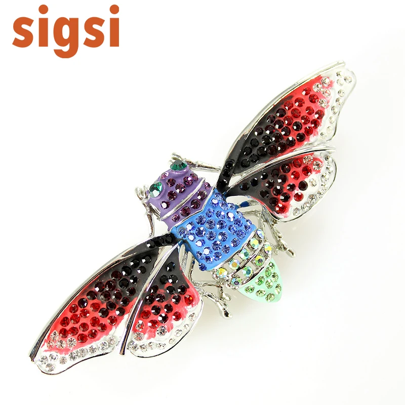 DHL free shipping 100pcs a lot 3 .25W x 1 .25H inch Vibrant Cicada Enamel Wings Purple Red Rhinestone Crystal Custom Pin Brooch