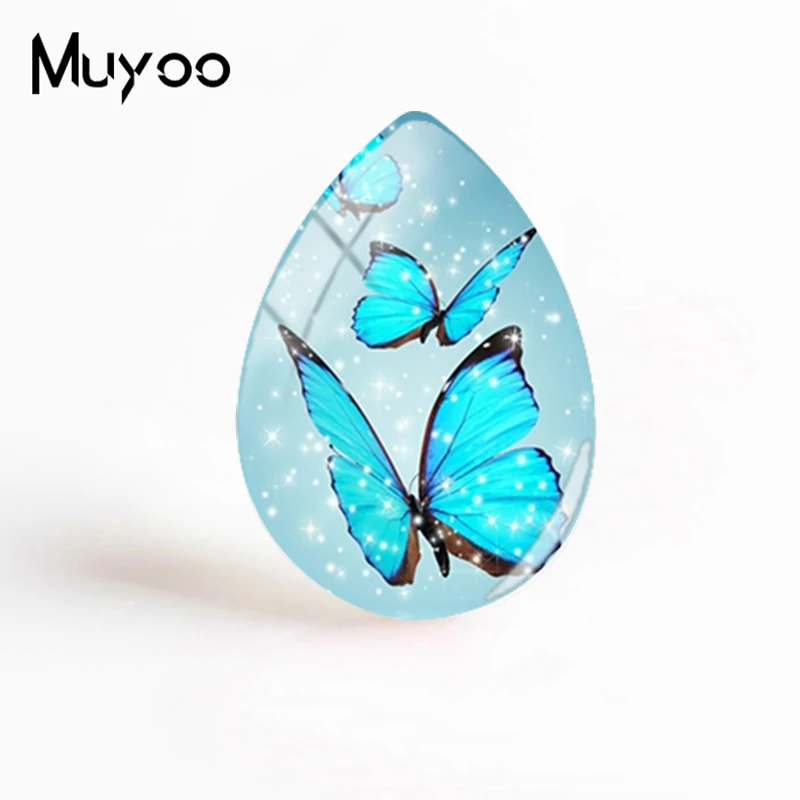 2018 New Abstract Butterfly Art Jewelry Butterflies Paintings Glass Cabochon Tear Drop Cabochons Photo Gifts Women