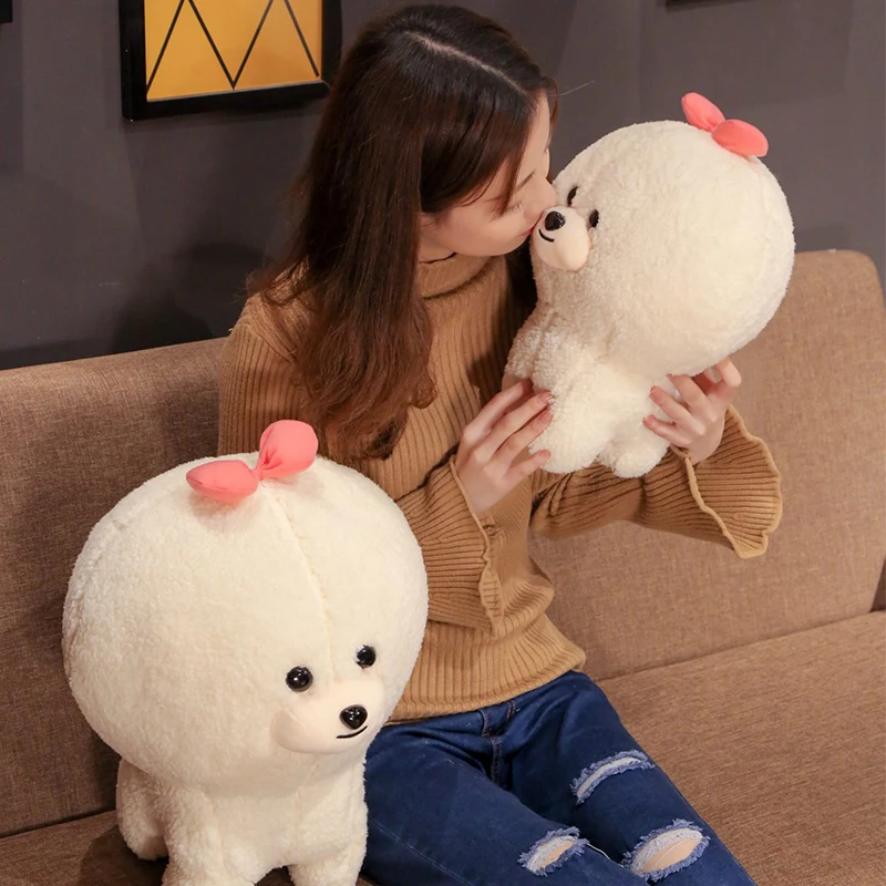 Muñeco de peluche de Bichon Frise para niños, muñeco de peluche suave para cachorros, simulación de perro, Kawaii, esponjoso, regalo de cumpleaños, Blanco/Beige