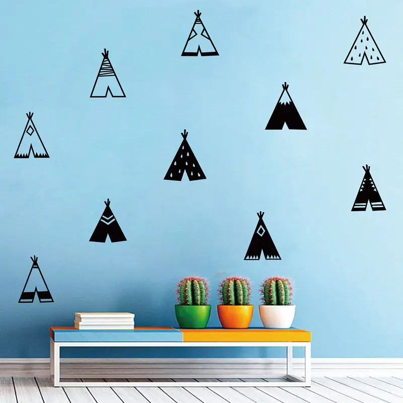 Nordic Style Teepee Vinyl Wall Sticker Nursery Decor , Modern Kids Bedroom Wall Decals Cute Tribal Tents Art Decor