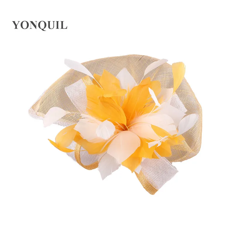 Elegante Sinamay Fascinator Hüte mit Feder blume Sinamay Trims Cocktail und Race Hüte Hochzeit Braut Kopf bedeckung mehrere Farben – Detail 30