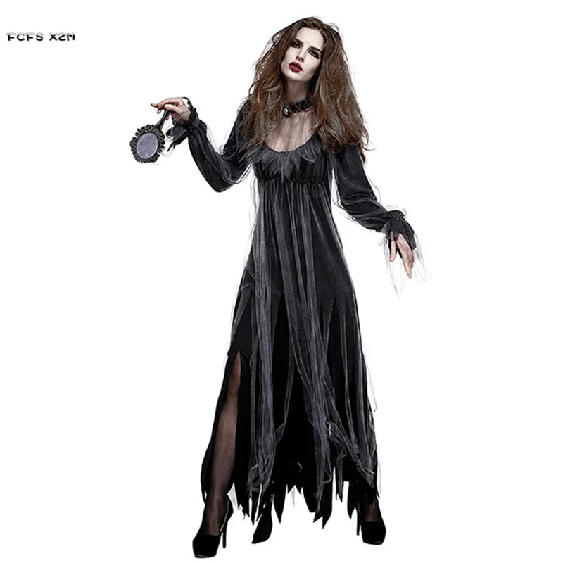 Woman Ghost Zombie Walking Dead Corpse Bride Scary Cosplay Halloween Vampire Costumes Carnival Purim Nightclub Bar Party Dress