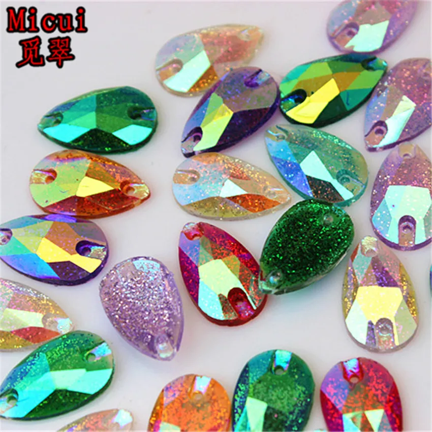 Micui 50pcs 10*18mm Drop Resin Rhinestone Flat Back Sewing Crystal AB Stones For Craft Wedding Jewerly DIY Decoration MC128