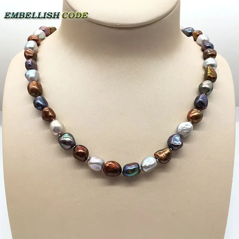 selling well Stunning Hong Kong peacock brown gray color pearls semi baroque natural freshwater pearl necklace Colourful girl