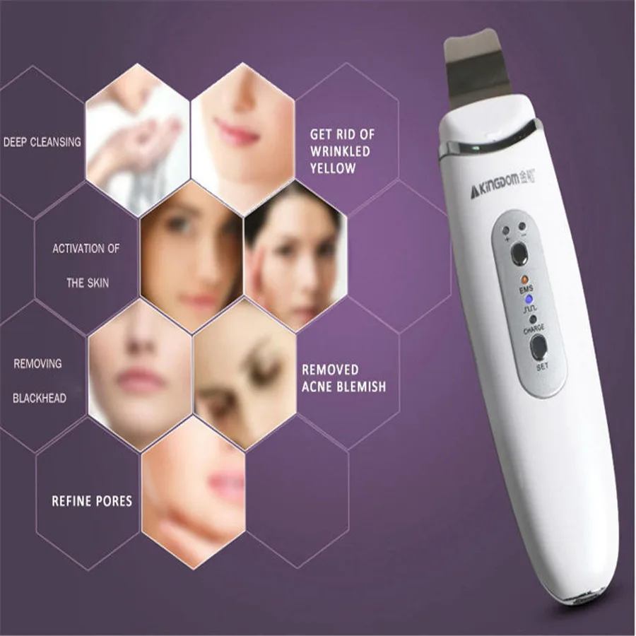 Rechargeable 3 IN 1 Portable Purple White EMS Ultrasonic Ion Skin Scrubber Peeling Lifting Nutrient Machine Sonic Face Cleaner