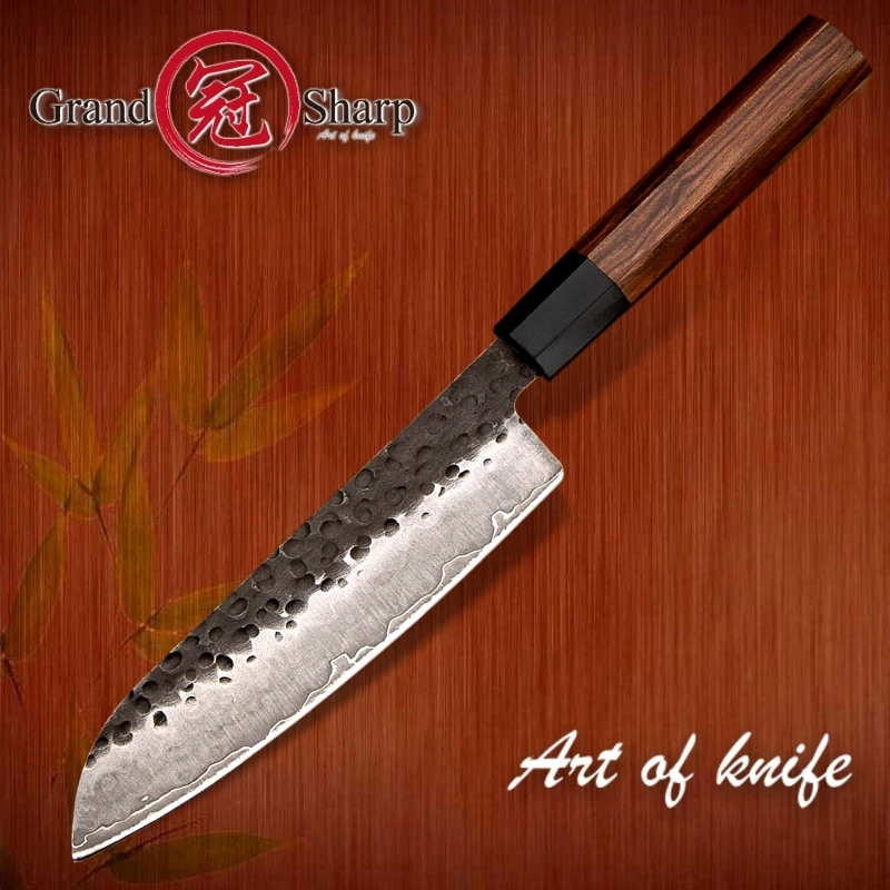 7 Inch Santoku Knife Handmade Kitchen Knives Japanese 3 Layers AUS10 High Carbon Steel Chef\'s Cooking Tools Gift Box Grandsharp