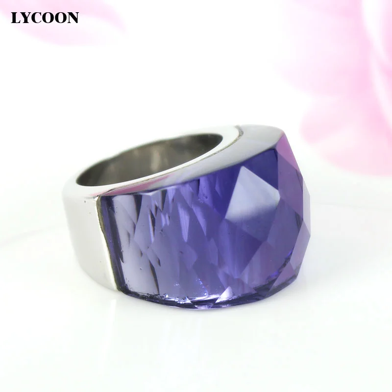 LYCOON Quality 316L Stainless steel With  transparency Dark purple ring Austrian violet Crystals Rings for women R0614