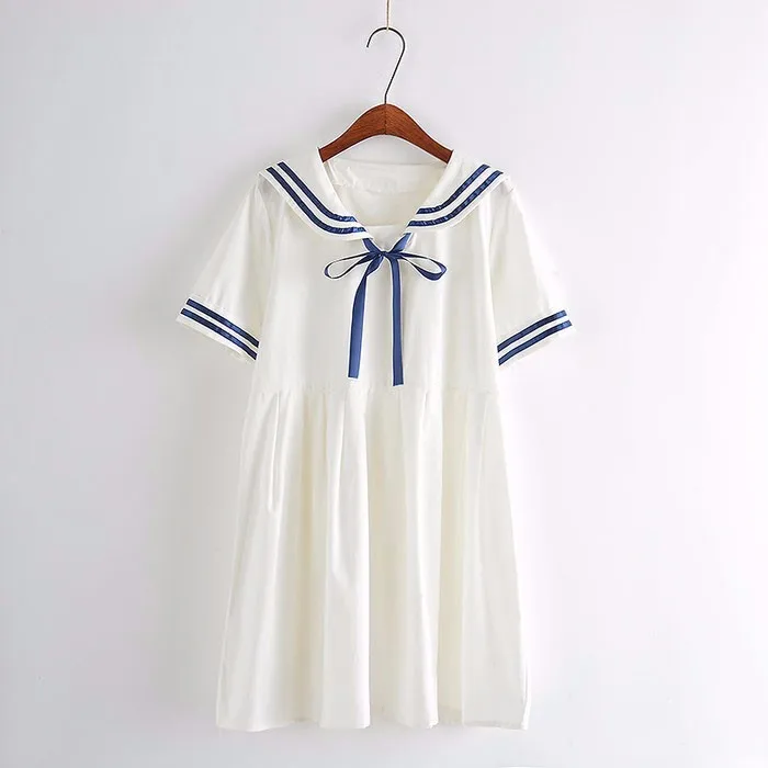 2021 Autumn Summer New Women's Dress Female Cotton-Line Sailor Collar College Sweet Striped Pure Girls Dress