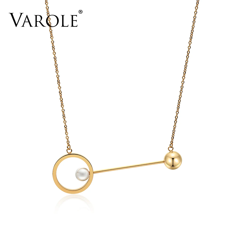 

VAROLE Imitation Pearl Choker Gold Color Necklaces For Women Stainless Steel Pendants Necklace