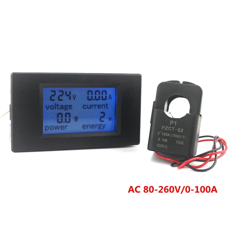 AC Multifunction Voltmeter Meter Energy Power Monitor AC 80-260/100A Volt Amp power tester Voltmeter Ammeter Current Transformer