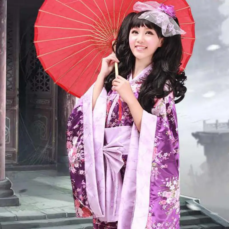 Vintage Traditional Female Silk Rayon Kimono Yukata With Obi Sexy Purple Japanese Women Evening Dress Halloween Cosplay Costume