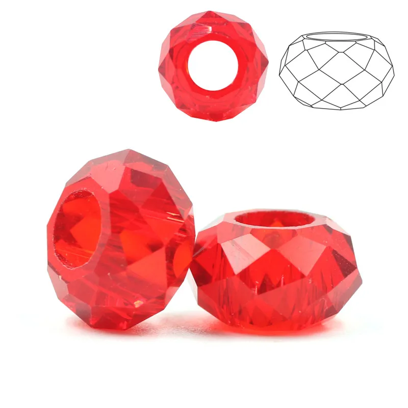 20Pcs Crystal Glass Big Hole Beads 8x14mm Red Spacer Large Hole Beads Bracelet DIY Jewelry Faceted Rondelle Crafts Wholesale