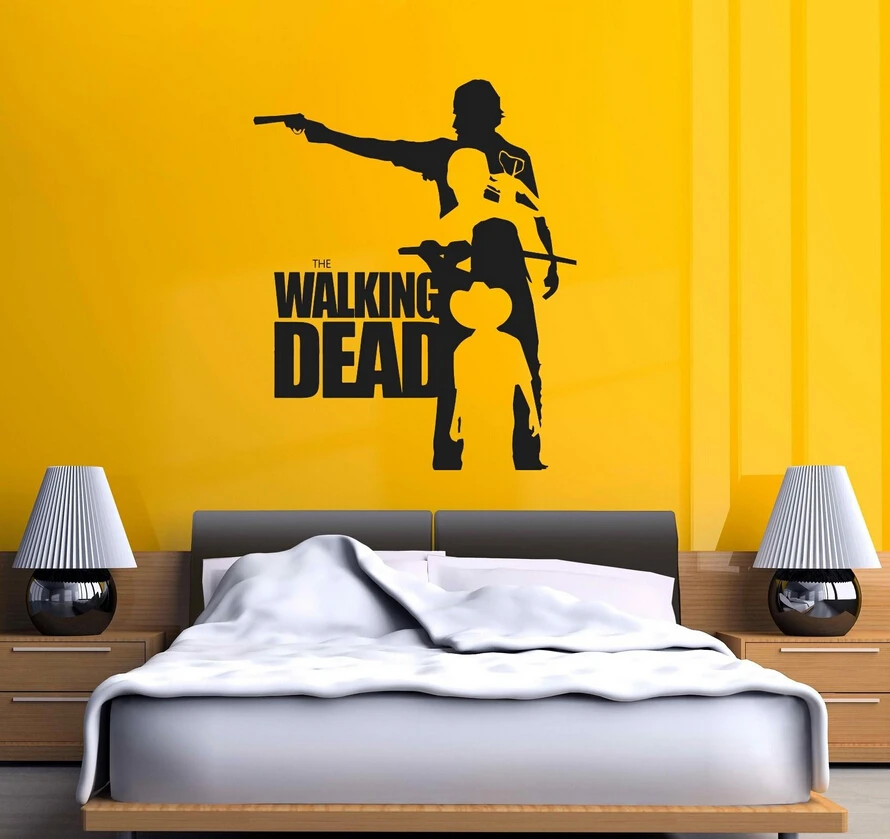 3d Poster Wall Stickers THE WALKING DEAD Rick with machine gun VINYL DECAL waterproof Wall STICKER Home Decor Living Room J199