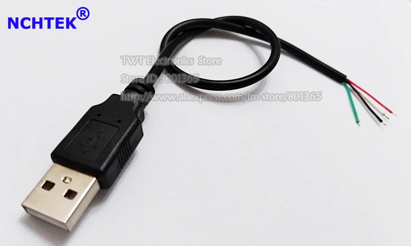 NCHTEK USB 2.0 A Type Male Plug 4Pin 4 Wire Data Charge Cable Cord Connectors,USB Male Lead Cord 30CM/Free shipping/8PCS