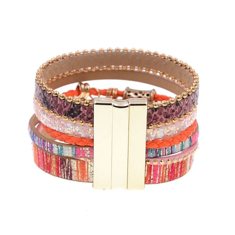 WELLMORE leather bracelet women charm bracelets magnet buckle Friendship bracelet  Bohemian bracelets&bangles women jewelryB1625