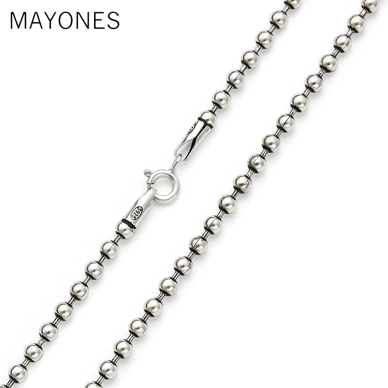 3mm Width Simple 925 Sterling Silver Ball Chains Necklaces  Vintage Silver Beads Chain Necklace For Women Female Kids Jewelry