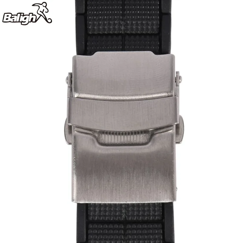 Newest Fashion 20 22  MM Black Silicone Rubber Waterproof Men& Women Watch Strap Band Deployment Buckle Watch Band