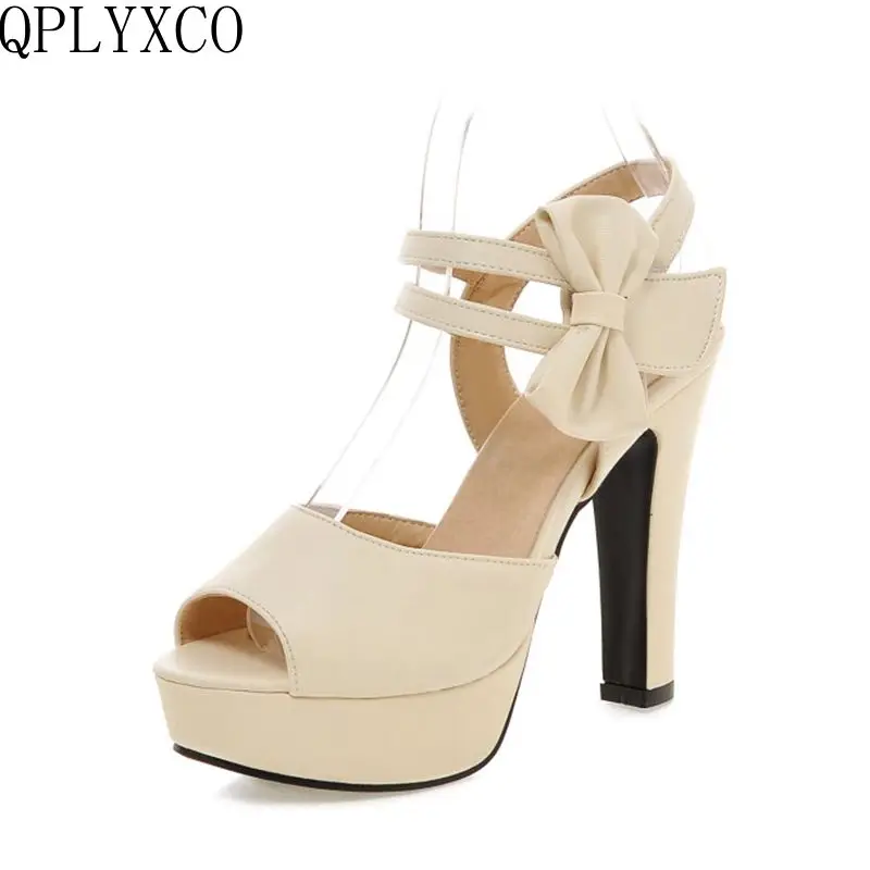 QPLYXCO Plus New Big Small Size 31-47 Peep Toe Ankle Strap High Heels(11.5CM) Sandals Platform Ladies wedding Shoes Woman 161-3