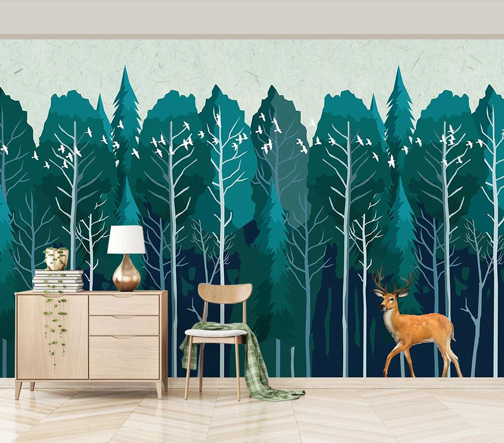 

Custom wallpaper Milu deer green forest background wall