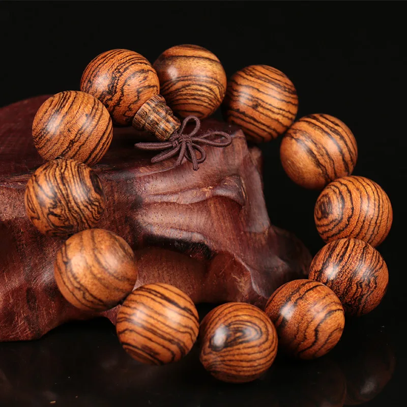 Natural Tabby Sandalwood Wood Beaded Engraved Bracelet & Bangle Buddha Prayer Beads Bracelets For Men Women Wooden Jewelry