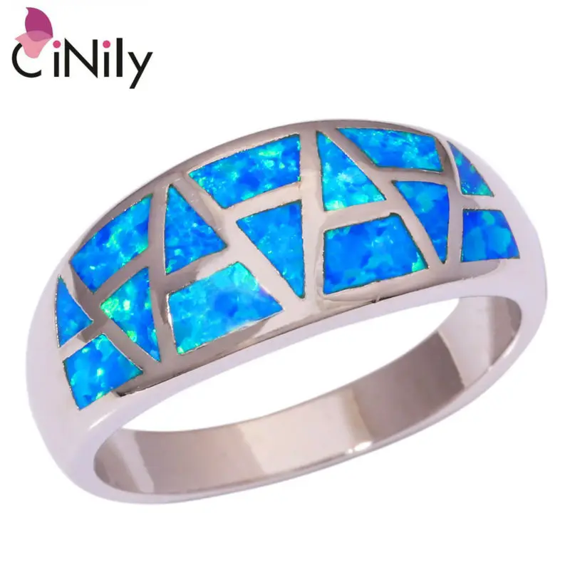 CiNily Created Blue Fire Opal Silver Plated Ring Wholesale Retail Fashion Party for Women Jewelry Ring Size 9 10 11 OJ8875