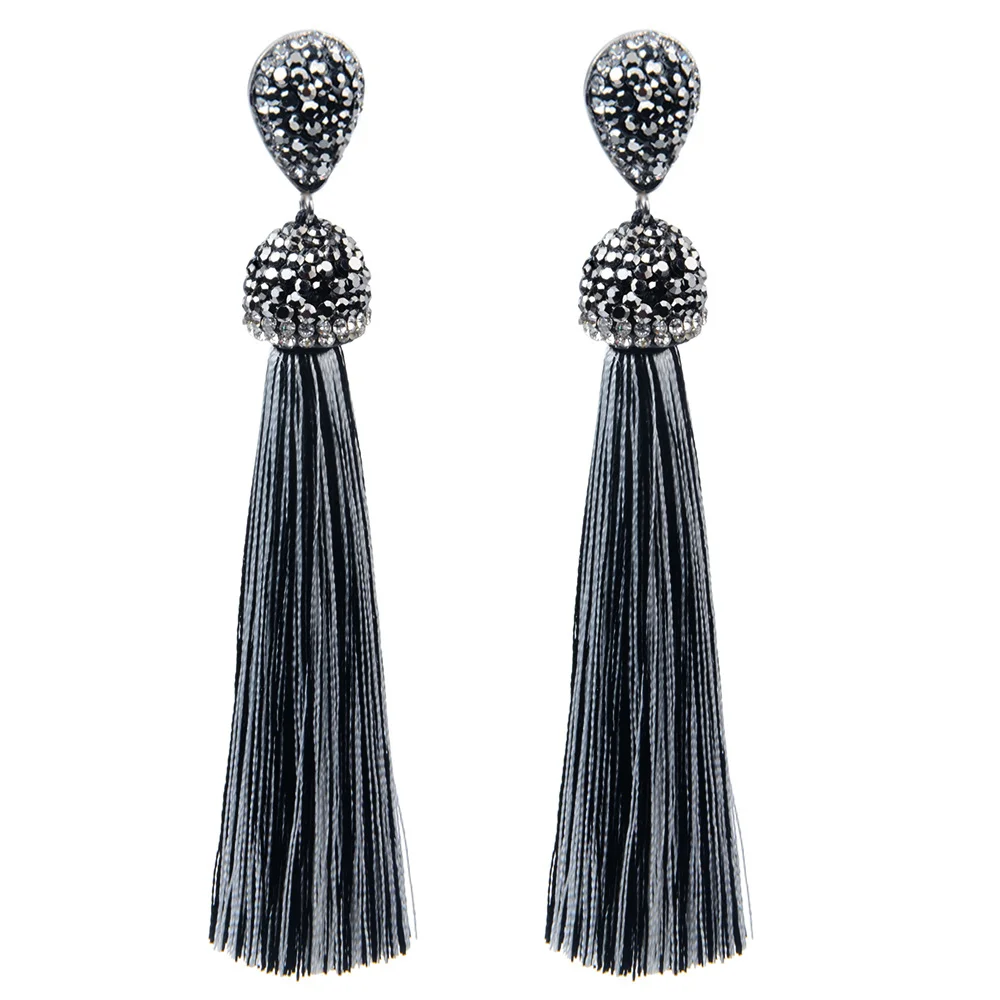 Fashion 12Colors Long Tassel Earrings Handmade Bohemian Unusual Silk Crystal Dangle Drop Hanging Earrings For Women Jewelry Gift