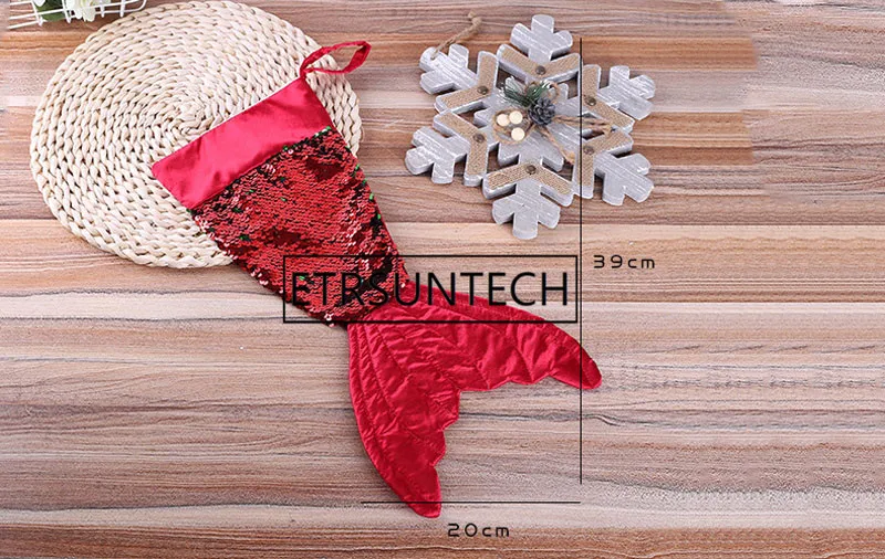 50pcs Mermaid Sequins Sock Christmas Stockings Bling Gifts Bag Santa Claus Socks Christmas Decorations Gifts Ornaments