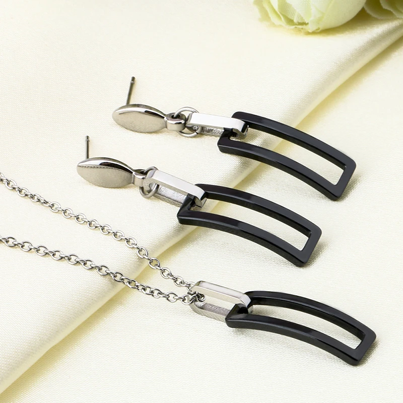 New Arrival Geometric Jewelry Sets Big Sale Rectangle Ceramic Wedding Jewelry Sets Silver Color Necklace/Earring Bijouterie Sets