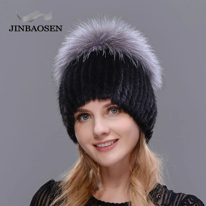 JINBAOSEN-Casquettes de ski pour femmes d\'âge moyen, fourrure de vison, chapeau pull pour femme, style européen et américain, mode hivernale