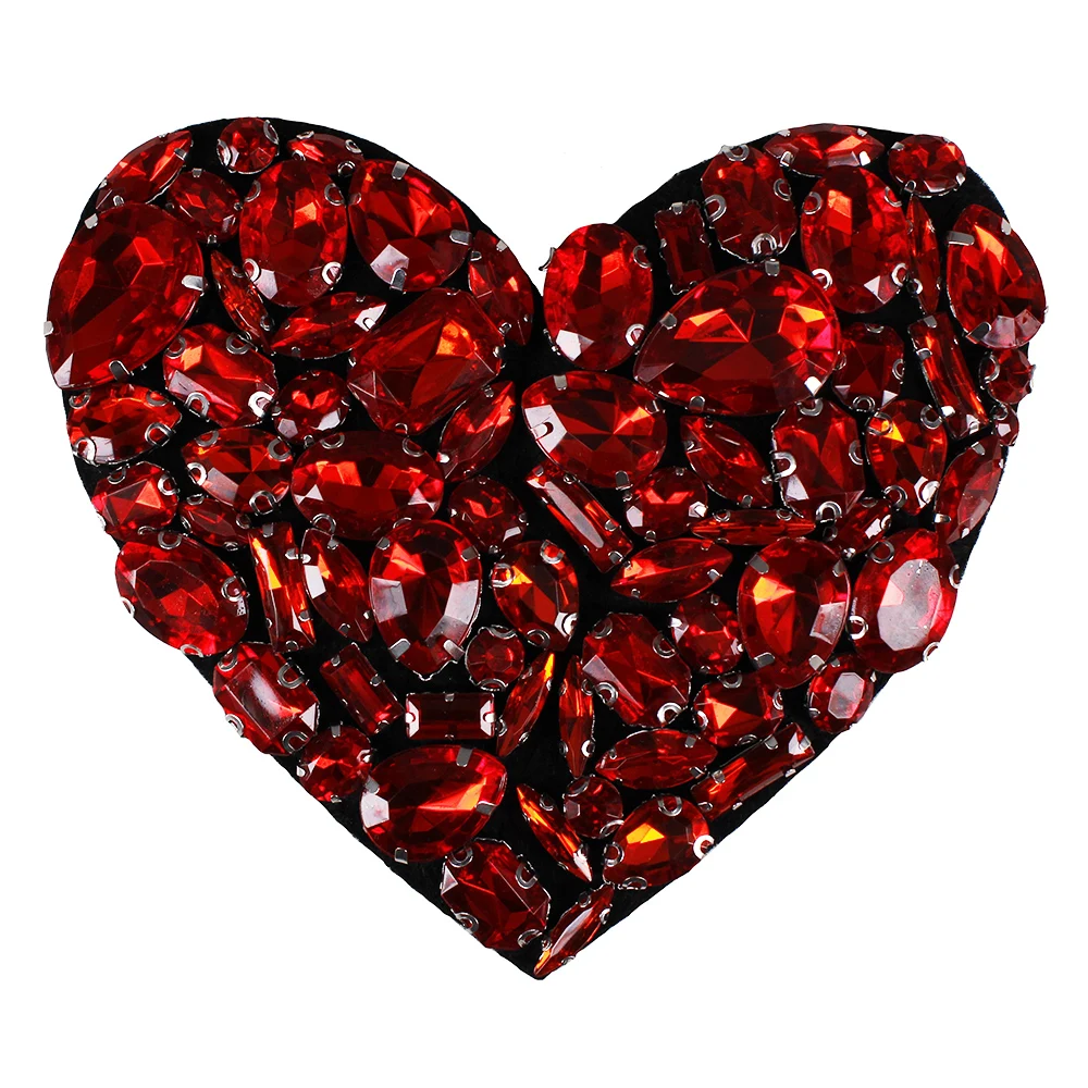 10pieces Handmade Beaded Rhinestones Red Heart Design Patches Sew on Badge Applique Clothes Bags Decorated Craft Sewing TH578